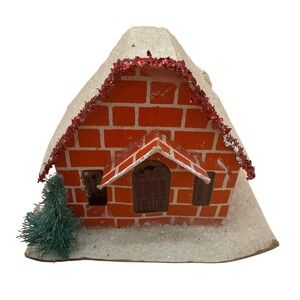 Vintage Christmas Putz Style "Printie" House Mica Roof Taiwan